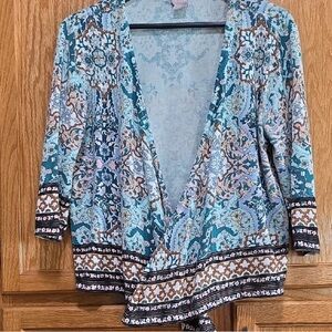 Chico's Blue and Brown Wrap Blouse